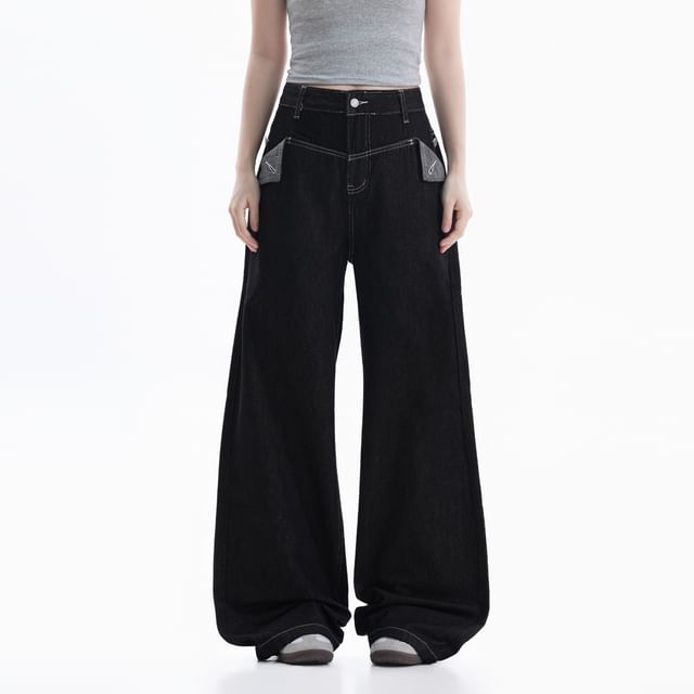 Samso-Mid Rise Plain Barrel Leg Baggy Jeans