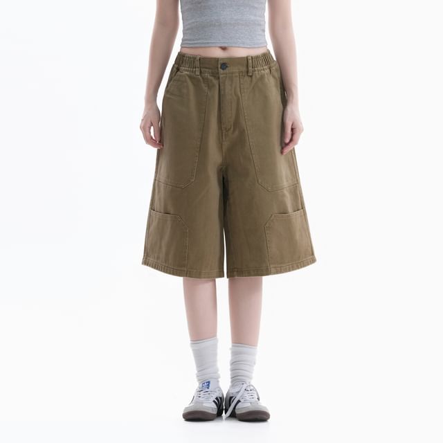 Samso-Mid Rise Plain Wide Leg Shorts