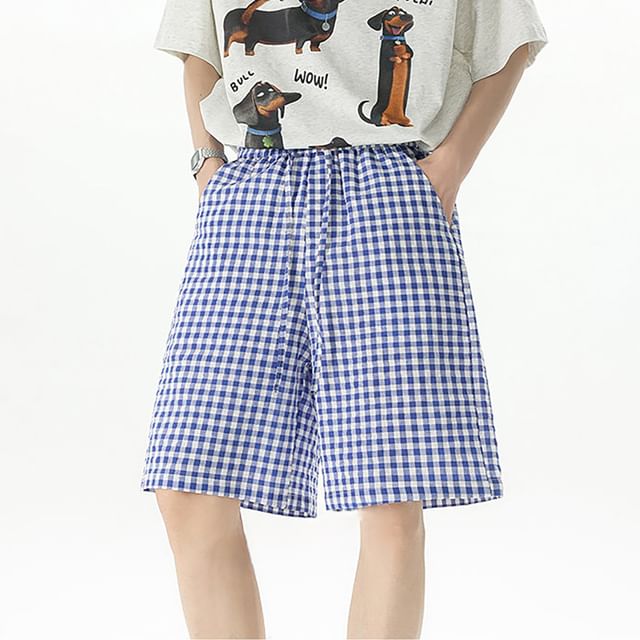 Samso-Mid Waist Gingham Plaid Shorts