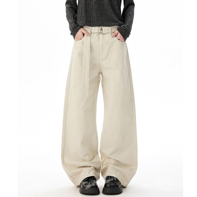Samso-Mid Waist Plain Baggy Pants