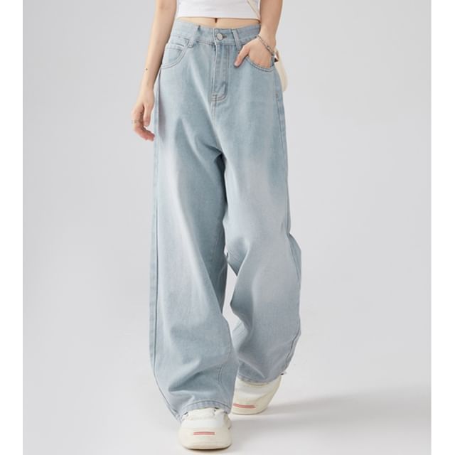 Samso-Mid Waist Washed Baggy Jeans