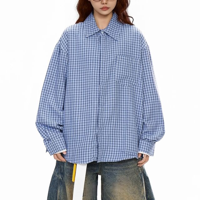 Samso-Mock Two-Piece Long-Sleeve Plaid Button-Up Shirt