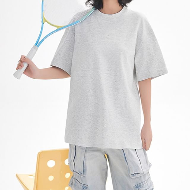 Samso-Short-Sleeve Crew Neck Plain Oversized T-Shirt