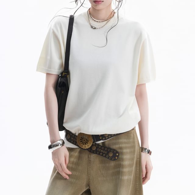 Samso-Short-Sleeve Crew Neck Plain T-Shirt