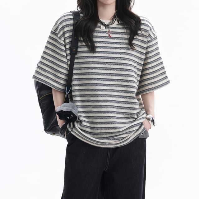 Samso-Short-Sleeve Crew Neck Striped T-Shirt