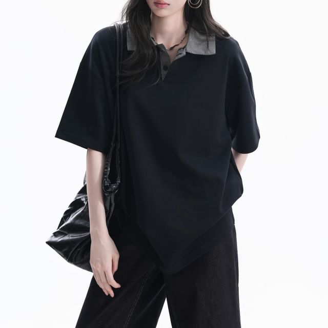 Samso-Short-Sleeve Two Tone Oversized Polo Shirt
