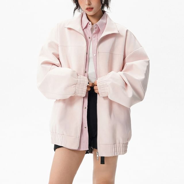 Samso-Stand Collar Plain Zip Jacket