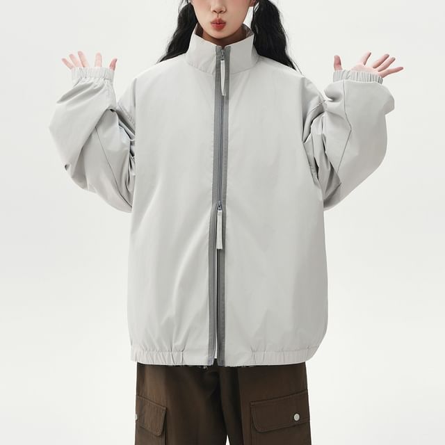 Samso-Stand Collar Plain Zip Jacket
