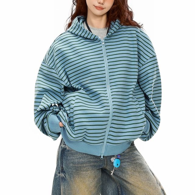 Samso-Striped Zip-Up Hoodie