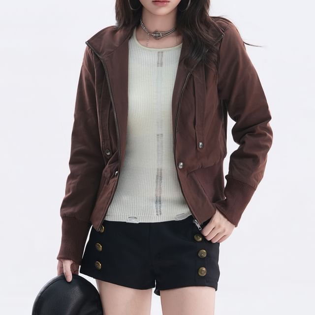 Samso-Zip-Up Plain Crop Jacket