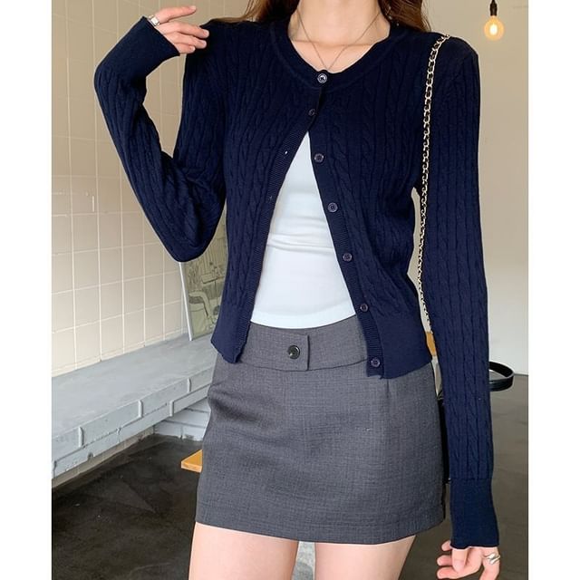 satierra-Button-Up Plain Cardigan