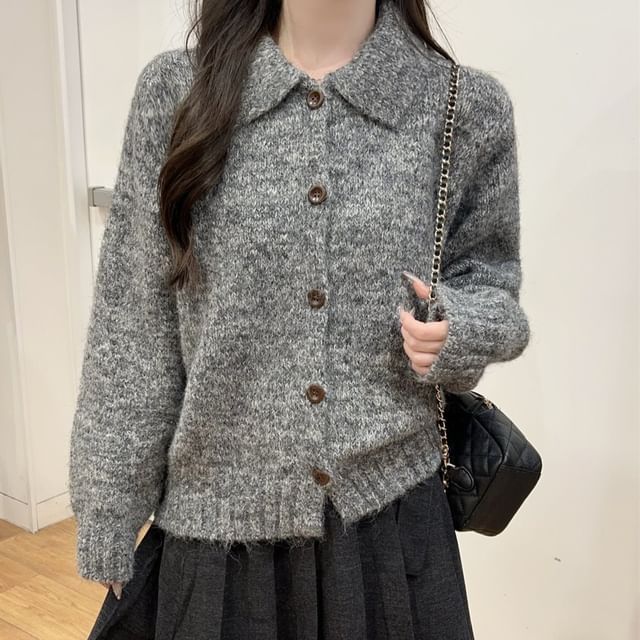 satierra-Collar Melange Cardigan