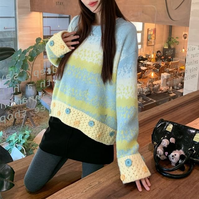 satierra-Crewneck Gradient Sweater