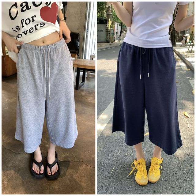 satierra-Drawstring Waist Plain Shorts