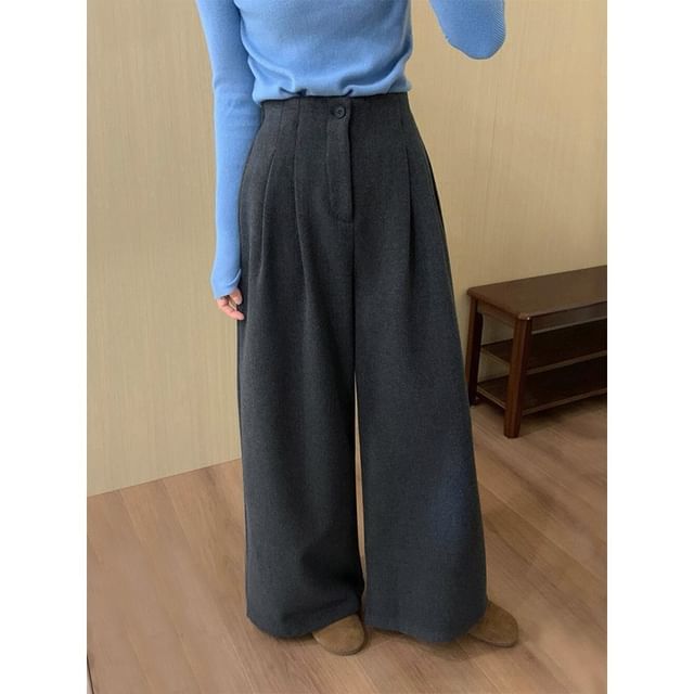 satierra-High Waist Plain Wide Leg Pants
