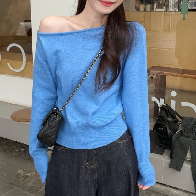 satierra-One Shoulder Plain Sweater