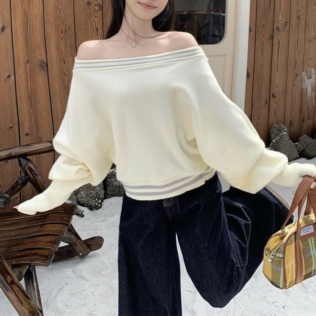 satierra-One Shoulder Striped Sweater