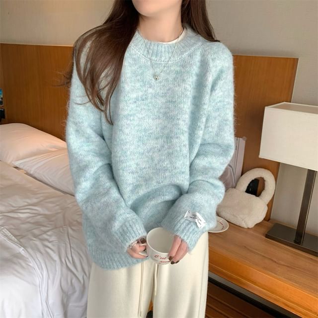 satierra-Round Neck Plain Oversized Sweater
