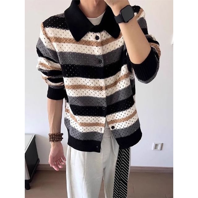 Savenne-Collared Striped Cardigan