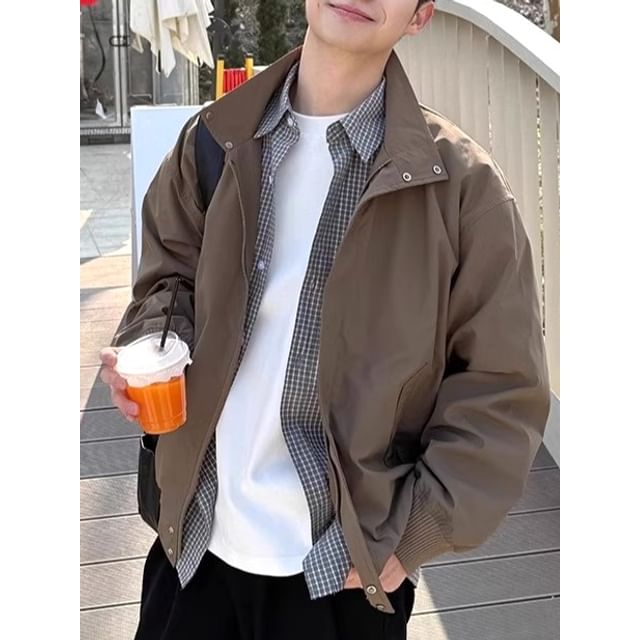 Savenne-Collared Zip-Up Plain Jacket