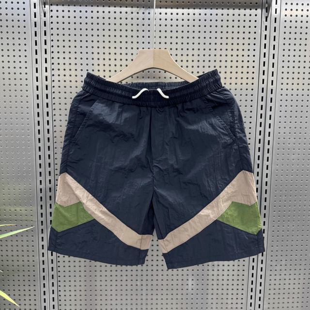 Savenne-Drawstring Waist Color Block Shorts