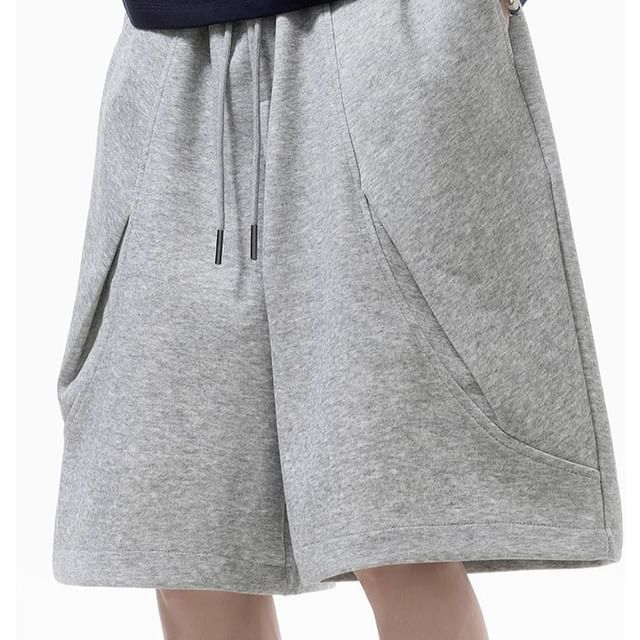 Savenne-Drawstring Waist Plain Panel Sweat Shorts