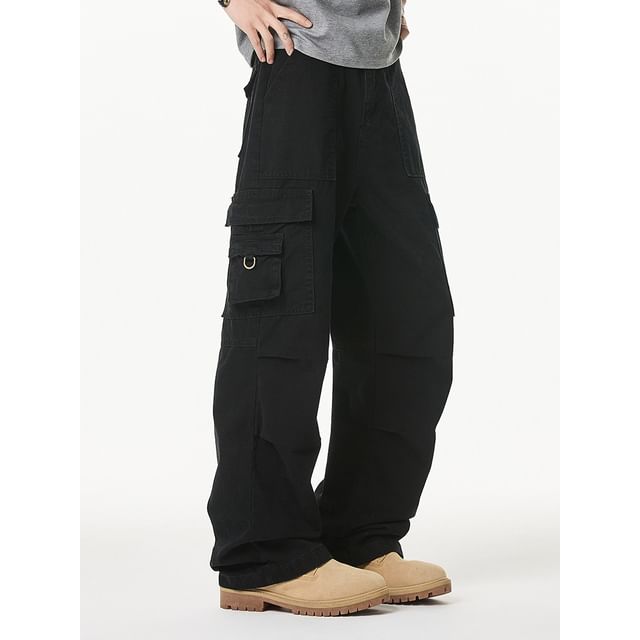 Savenne-Drawstring Waist Plain Straight Leg Cargo Pants