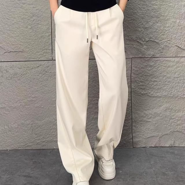 Savenne-Drawstring Waist Plain Straight Leg Pants