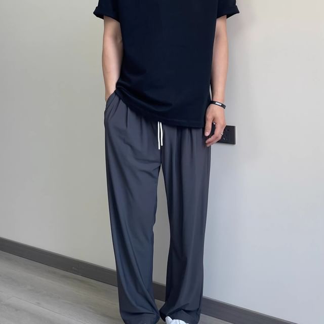 Savenne-Drawstring Waist Plain Tapered Pants