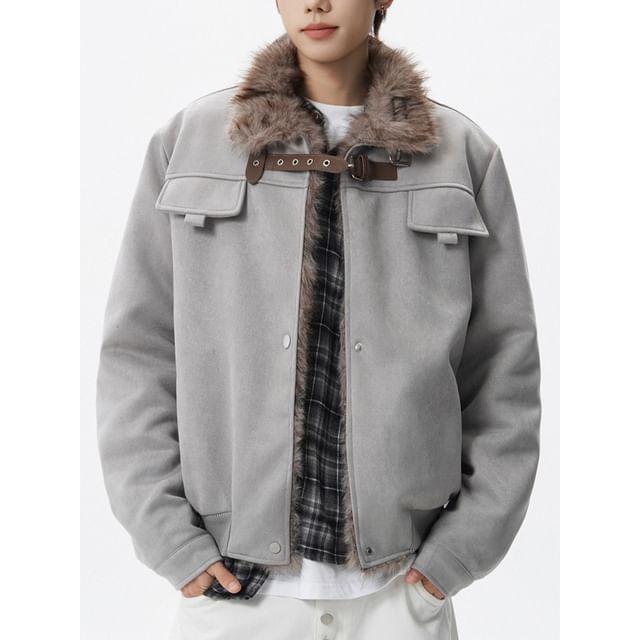 Savenne-Faux Fur Collar Zip-Up Jacket