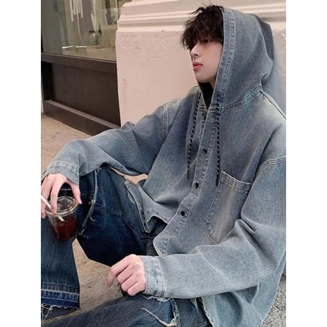Savenne-Hooded Denim Shirt Jacket