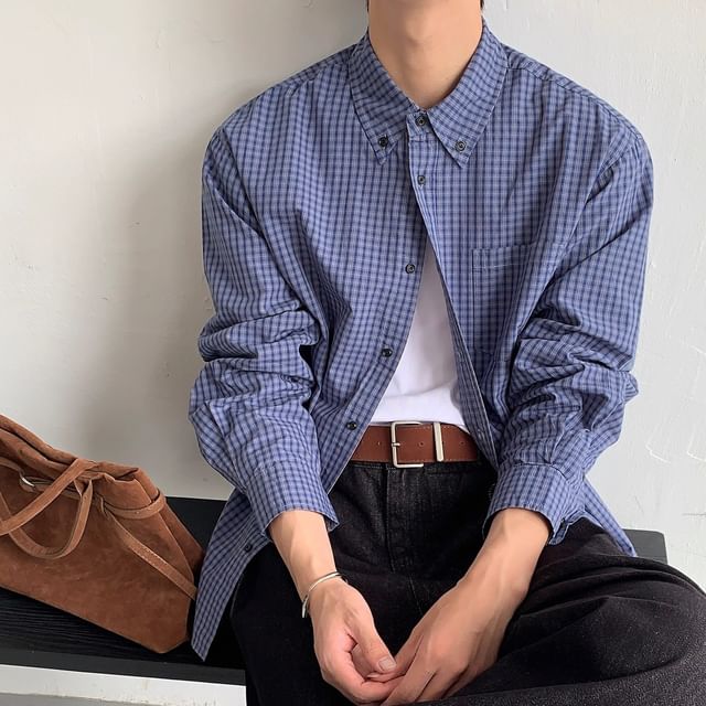 Savenne-Long Sleeve Collared Plaid Shirt