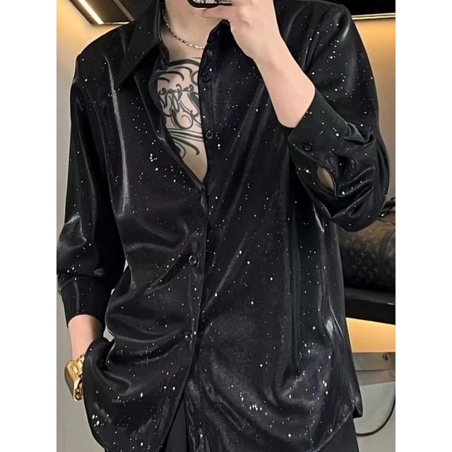 Savenne-Long-Sleeve Glitter Shirt