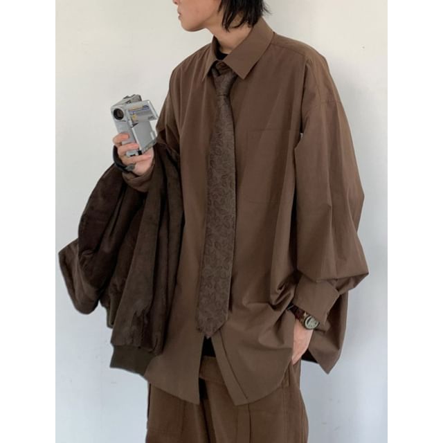 Savenne-Long-Sleeve Plain Oversized Shirt