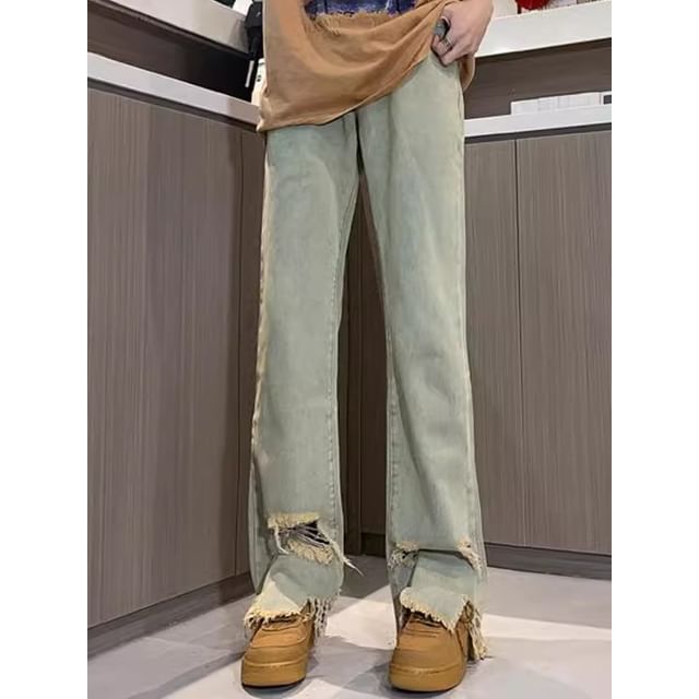 Savenne-Mid Rise Distressed Flared Jeans