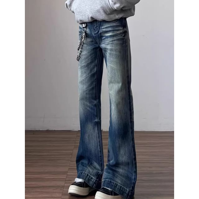 Savenne-Mid Rise Washed Flared Jeans