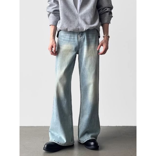 Savenne-Mid Waist Washed Flared Jeans