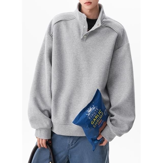 Savenne-Mock Neck Half Buttoned Sweatshirt