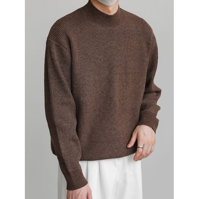 Savenne-Mock Neck Plain Sweater