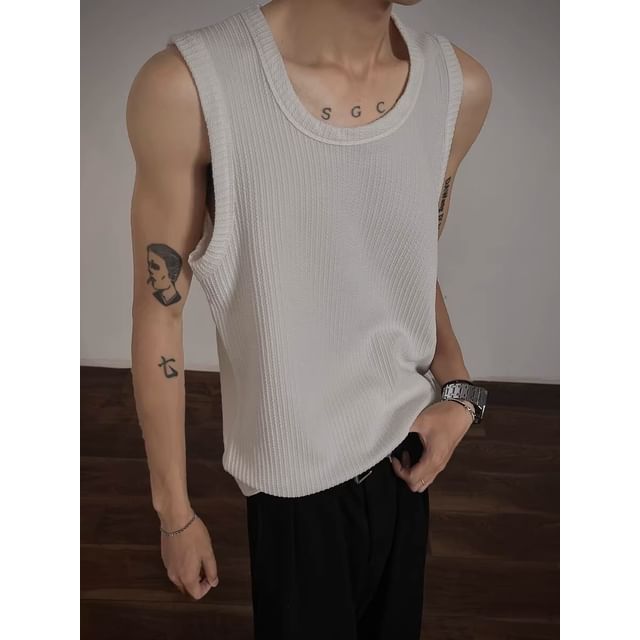 Savenne-Scoop Neck Plain Ribbed Tank Top