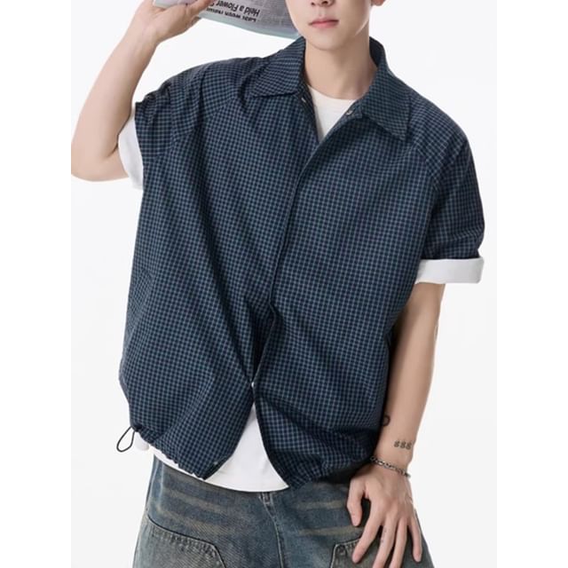 Savenne-Short-Sleeve Collared Plaid Button Up Shirt