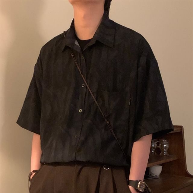 Savenne-Short-Sleeve Collared Tie-Dye Button Up Shirt