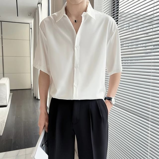 Savenne-Short-Sleeve Plain Shirt