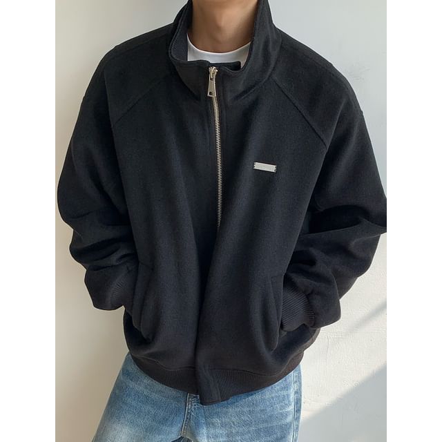 Savenne-Stand Collar Plain Zip Jacket