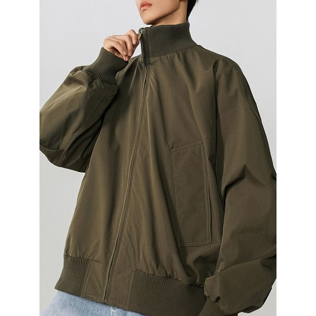 Savenne-Stand Collar Plain Zip Jacket