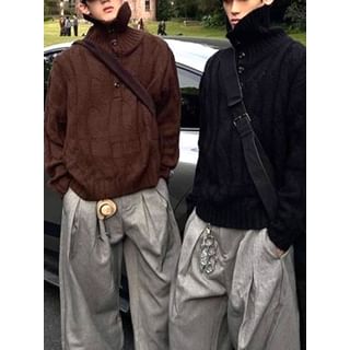 Savenne-Turtleneck Cable Knit Plain Sweater