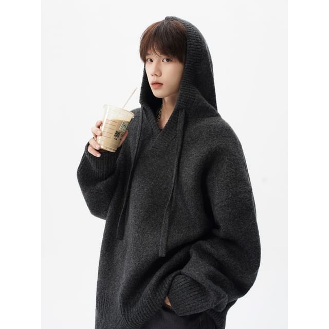 Savenne-V-Neck Knit Hoodie