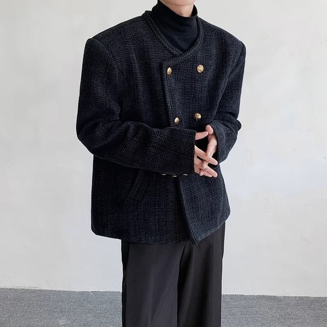 Savenne-V-Neck Tweed Double Breasted Jacket