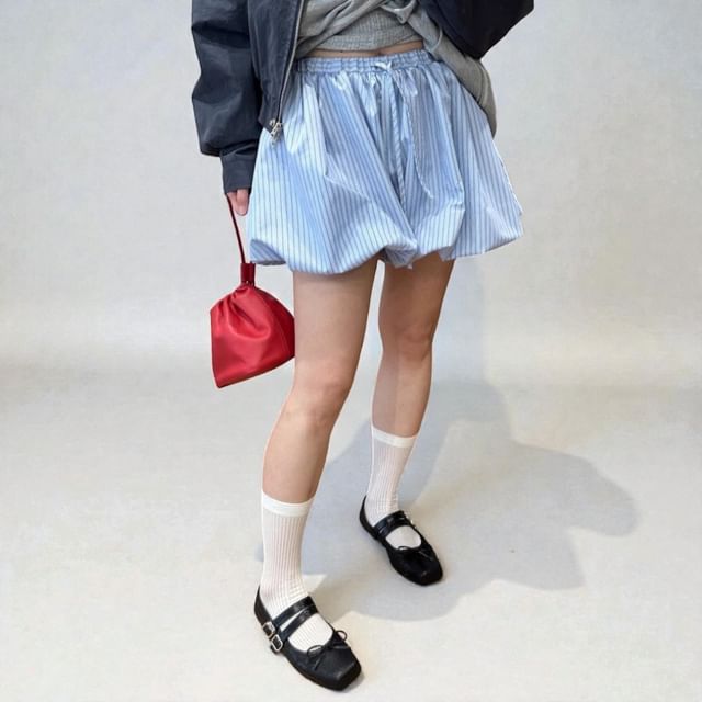 scenesweet-Drawstring Waist Pinstriped Shorts