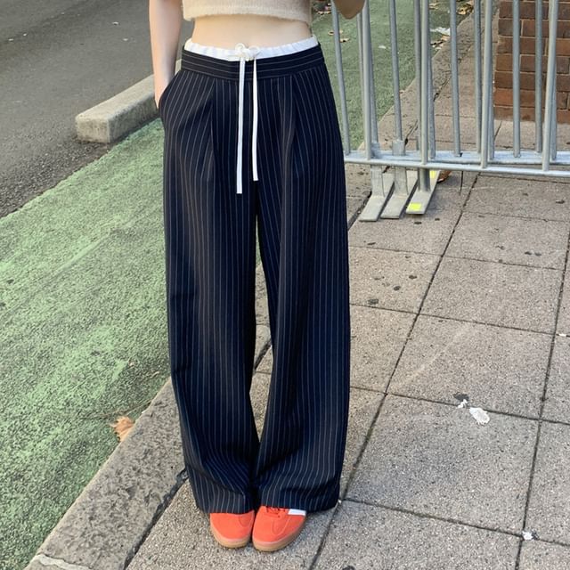scenesweet-High Rise Striped Wide Leg Pants